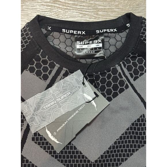 SuperX NWT Long Sleeve L Compression Shirt Black Gray Performance - Picture 2 of 7